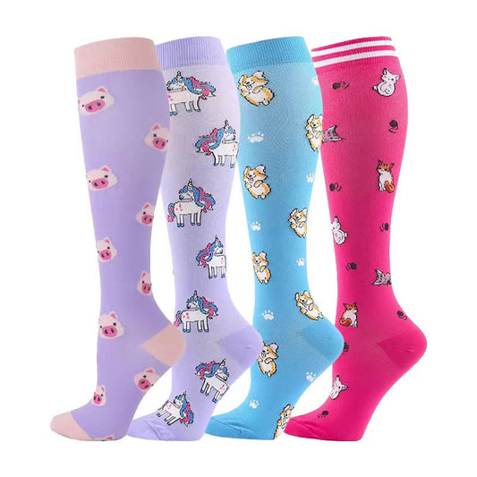Kompressionsstrümpfe mit Schwein, Corgi, Fuchs und Einhorn (4 Paar) - Mehrfarbig - S/M - image 0