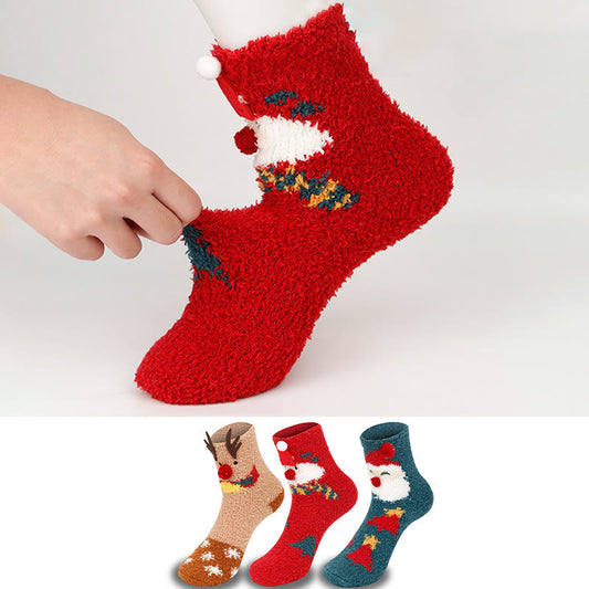 Weihnachtliche, warme Korallenfleece-Viertelsocken (3 Paar) - image 0