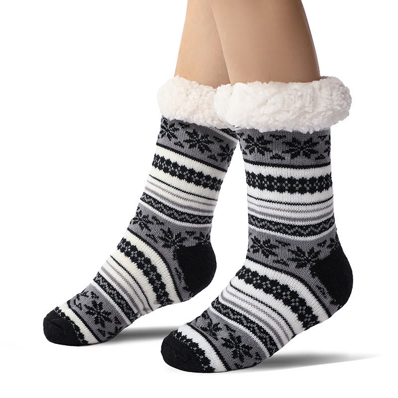 Farblich passende Hausschuhsocken mit Schneeflockenmotiv in Übergröße (2 Paar) - Grau - EU39-44 (US6-10) - image 4