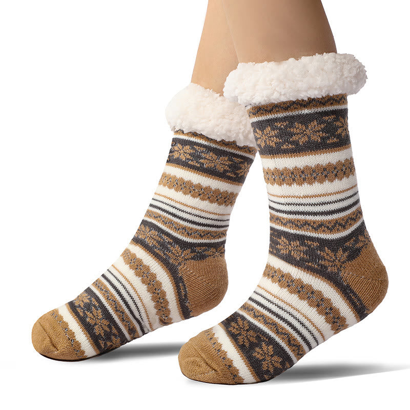 Farblich passende Hausschuhsocken mit Schneeflockenmotiv in Übergröße (2 Paar) - Sekt - EU39-44 (US6-10) - image 6