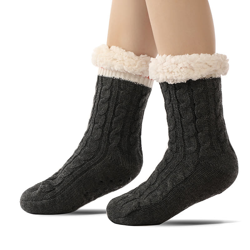 Reinfarbige Lammfell-Hausschuhsocken - Dunkelgrau - EU37-40 (US4-7) - image 2