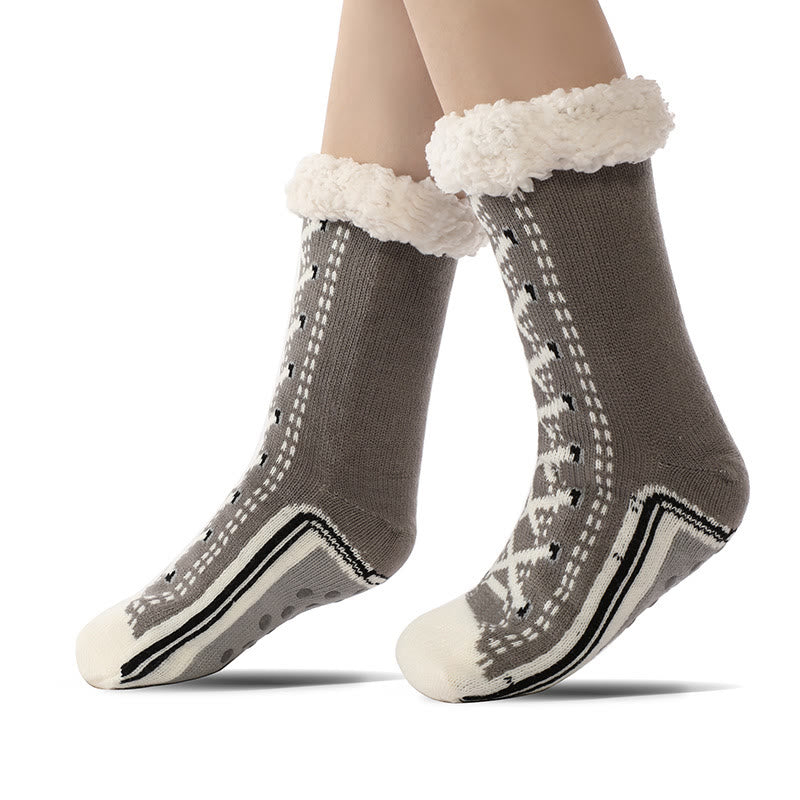 Slipper-Socken mit 3D-Schnürsenkeln - Grau - EU37-40 (US4-7) - image 2