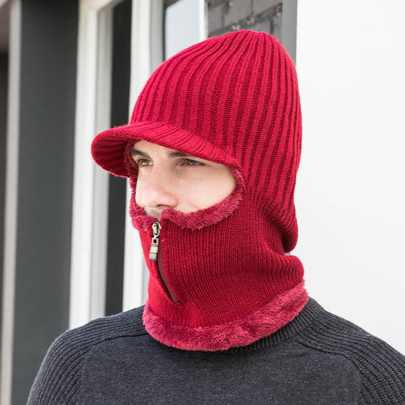 Beanie-Mütze mit Reißverschluss und Nackenwärmer