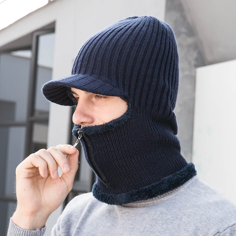 Beanie-Mütze mit Reißverschluss und Nackenwärmer