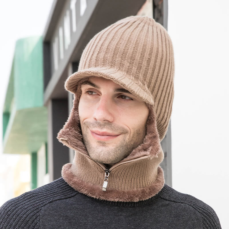 Beanie-Mütze mit Reißverschluss und Nackenwärmer - Khaki - Einheitsgröße - image 1