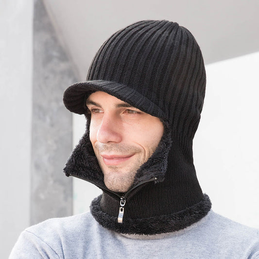Beanie-Mütze mit Reißverschluss und Nackenwärmer