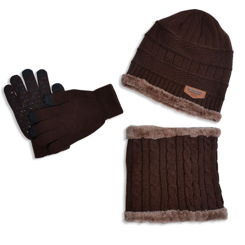 Winter Warme Handschuhe Beanie Schal 3 In 1 Set - Kaffee - Einheitsgröße - image 8