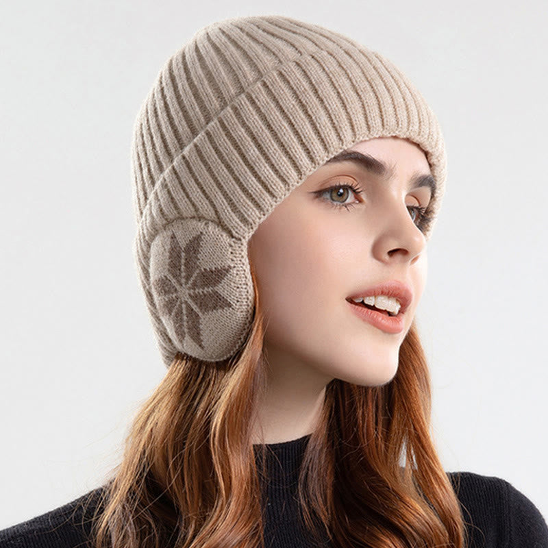 Beanie-Mützenwärmer mit Schneeflocken-Ohrenklappen