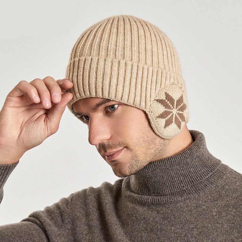 Beanie-Mützenwärmer mit Schneeflocken-Ohrenklappen