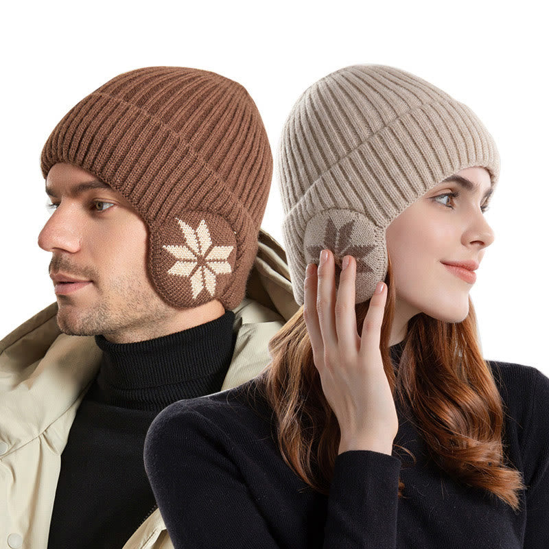 Beanie-Mützenwärmer mit Schneeflocken-Ohrenklappen