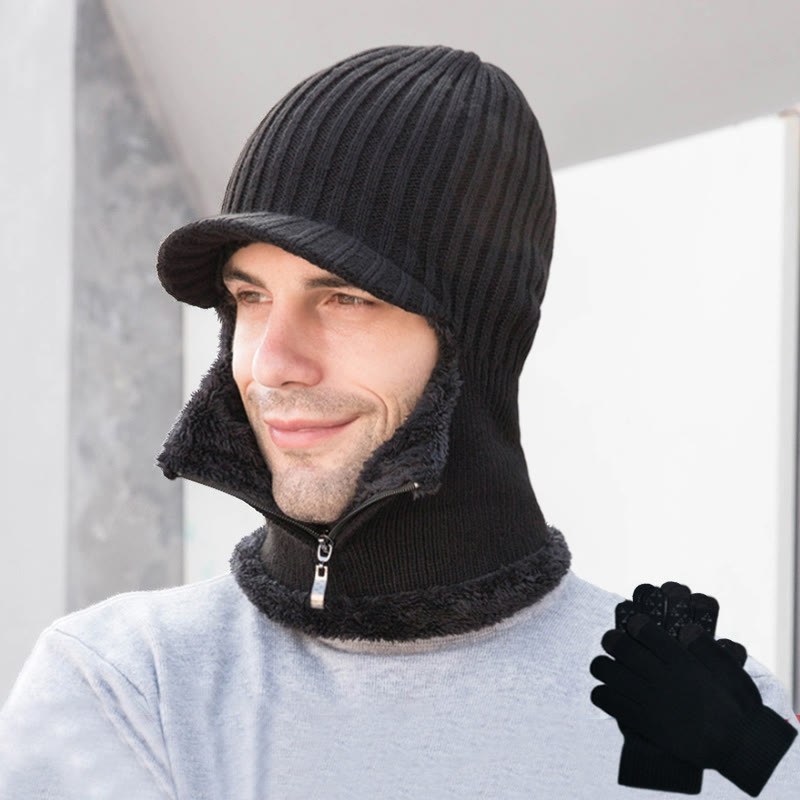 2-in-1-Set mit Beanie-Handschuhen und Reißverschluss