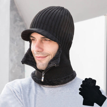 2-in-1-Set mit Beanie-Handschuhen und Reißverschluss