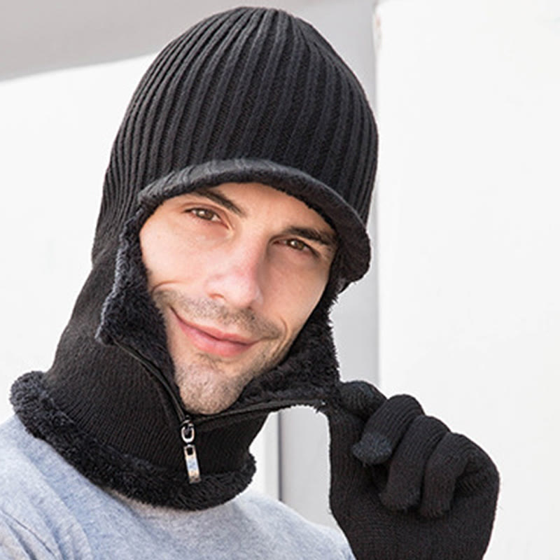 2-in-1-Set mit Beanie-Handschuhen und Reißverschluss