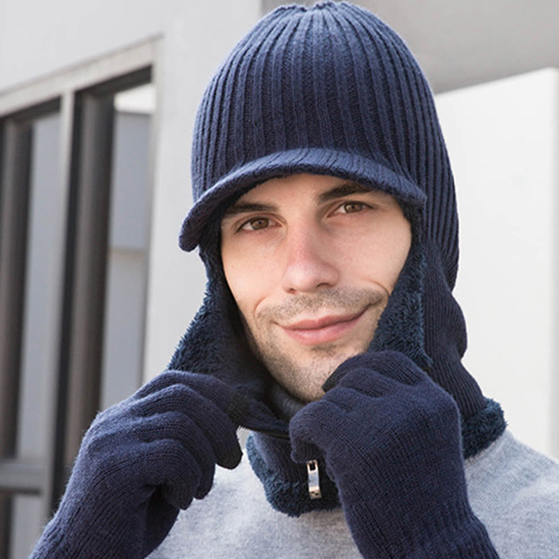 2-in-1-Set mit Beanie-Handschuhen und Reißverschluss
