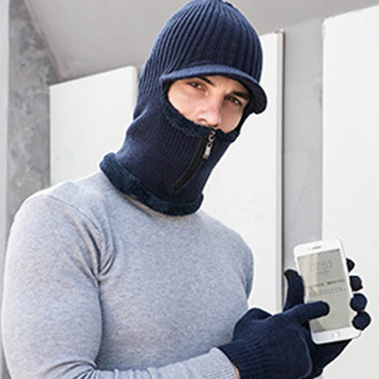 2-in-1-Set mit Beanie-Handschuhen und Reißverschluss