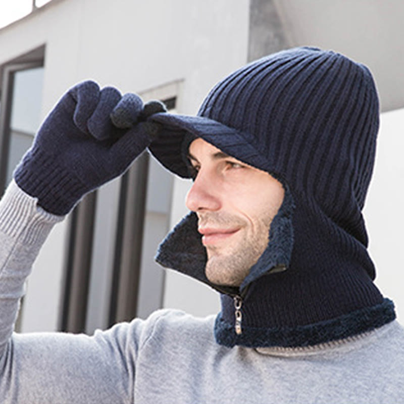 2-in-1-Set mit Beanie-Handschuhen und Reißverschluss