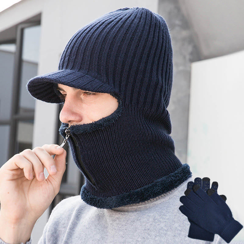 2-in-1-Set mit Beanie-Handschuhen und Reißverschluss