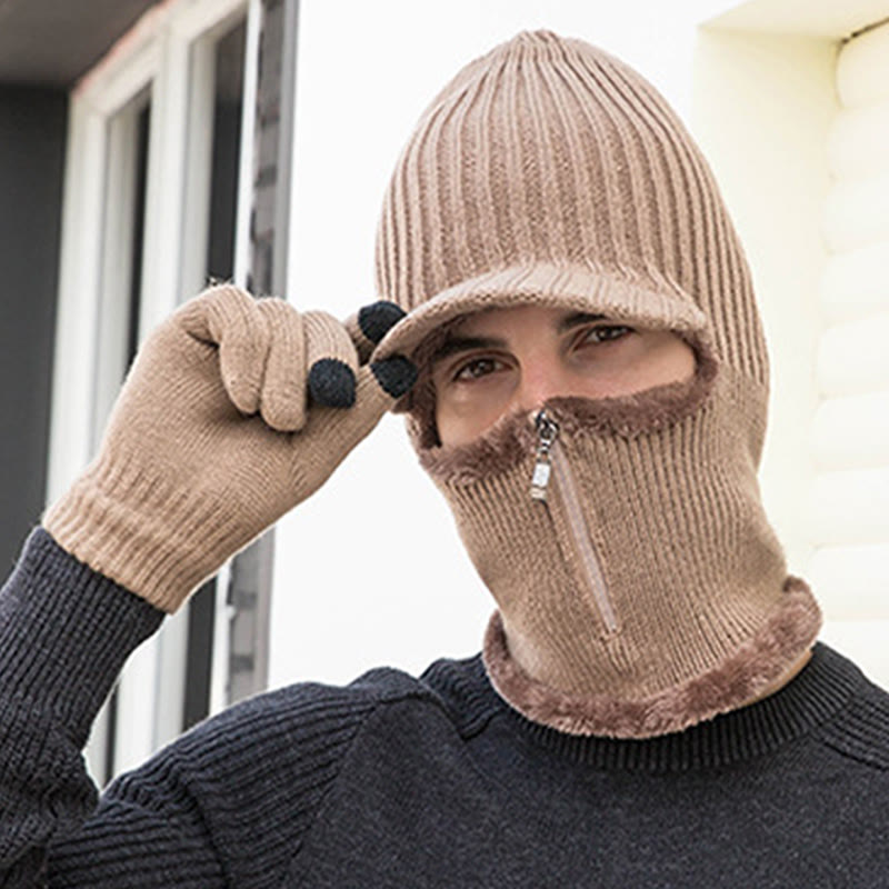 2-in-1-Set mit Beanie-Handschuhen und Reißverschluss