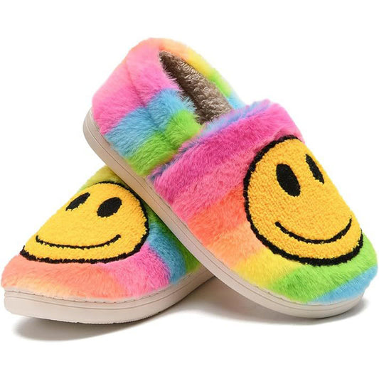 Bunte Hausschuhe mit Smiley-Gesicht in Übergröße