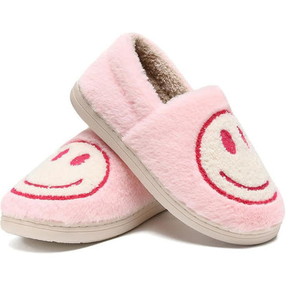 Bunte Hausschuhe mit Smiley-Gesicht in Übergröße