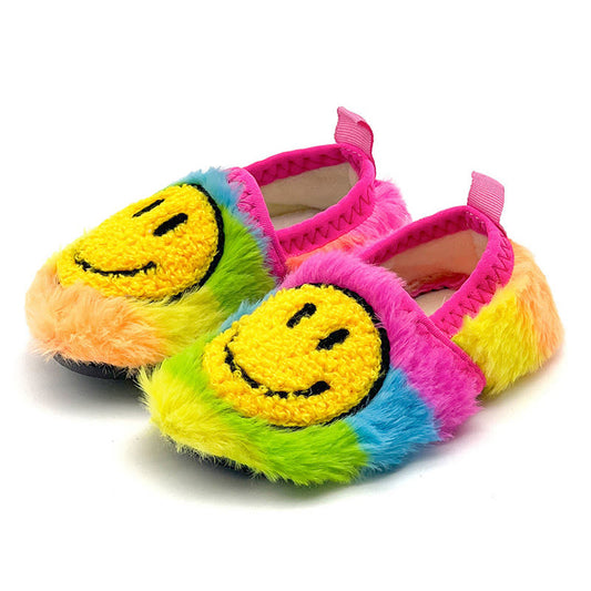 Hausschuhe mit Regenbogen-Smiley in Übergröße