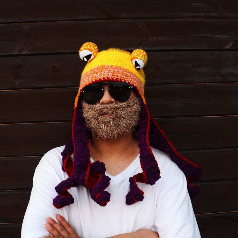 Bunte Oktopus-Tentakel-Mütze in Übergröße - Hellgelb - Einheitsgröße - Hut + Sonnenbrille + Bart - image 4