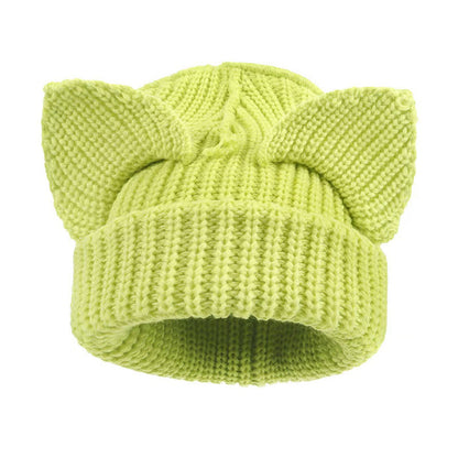 Süße lustige Beanie mit Katzenohren in Übergröße - Fluoreszierendes Grün - M - image 8