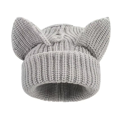 Süße lustige Beanie mit Katzenohren in Übergröße - Hellgrau - M - image 9