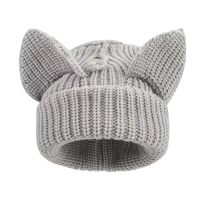 Süße lustige Beanie mit Katzenohren in Übergröße - Hellgrau - M - image 9