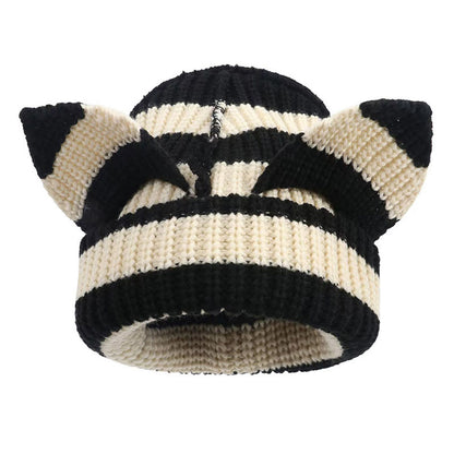 Süße lustige Beanie mit Katzenohren in Übergröße - Beige - M - image 1