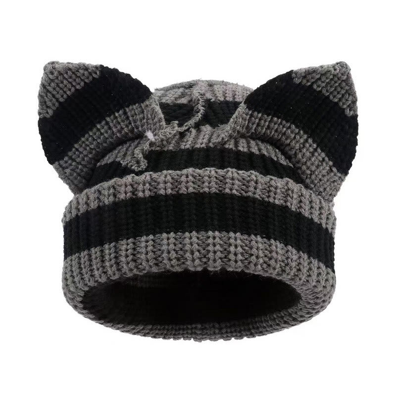 Süße lustige Beanie mit Katzenohren in Übergröße - Dunkelgrau - M - image 2