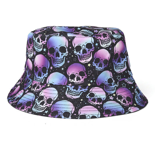 Fischerhut mit Totenkopf- und Fledermausmotiv in Übergröße - Lila - Einheitsgröße - image 0