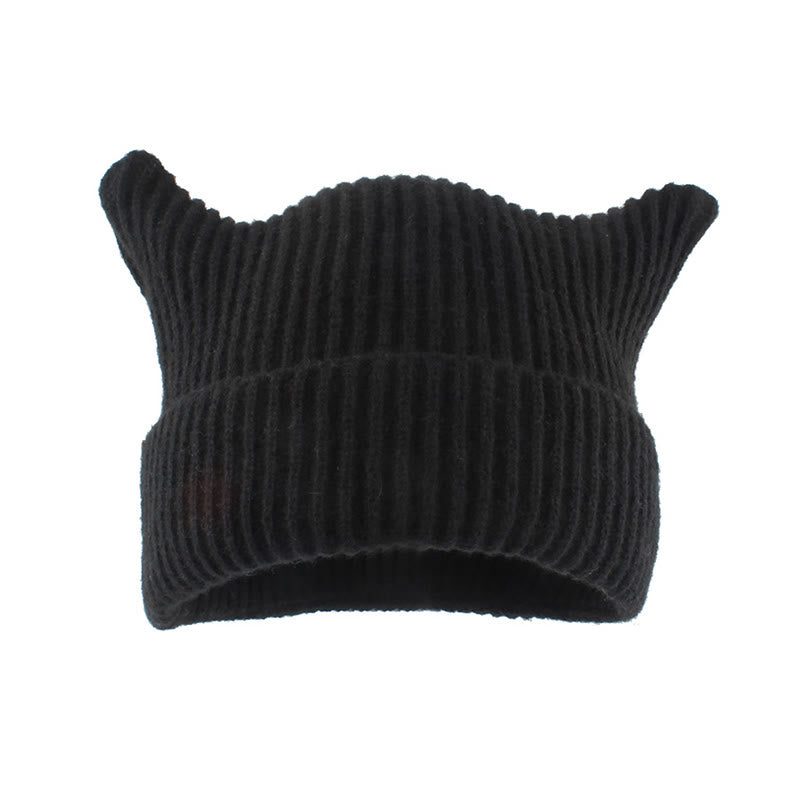 Große Größen: Beanie mit dicken Streifen und Katzenohren