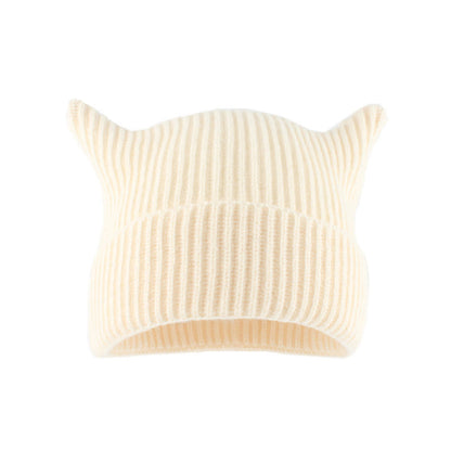Große Größen: Beanie mit dicken Streifen und Katzenohren