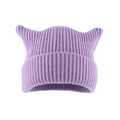 Große Größen: Beanie mit dicken Streifen und Katzenohren - Lila - Einheitsgröße - image 5