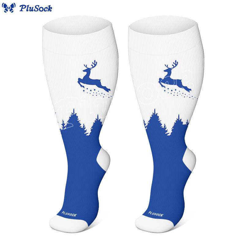Kompressionsstrümpfe mit Elchmotiv in Übergröße - Blau - 4XL - image 6