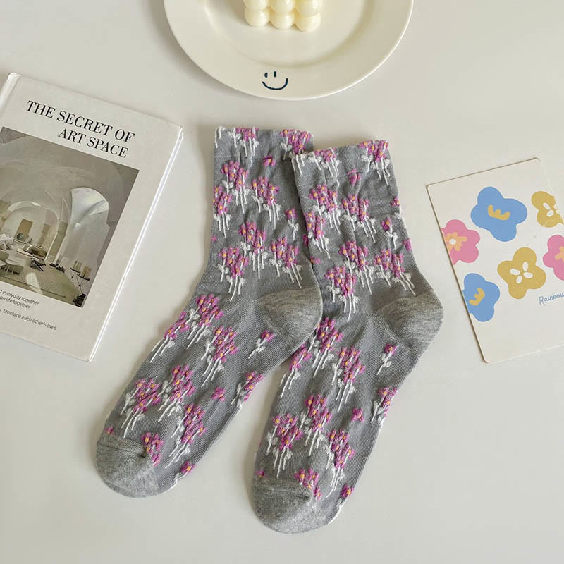 Florale Retro-Viertel-Socken (5 Paar) - Grau - EU36-40 (US3-7) - image 13