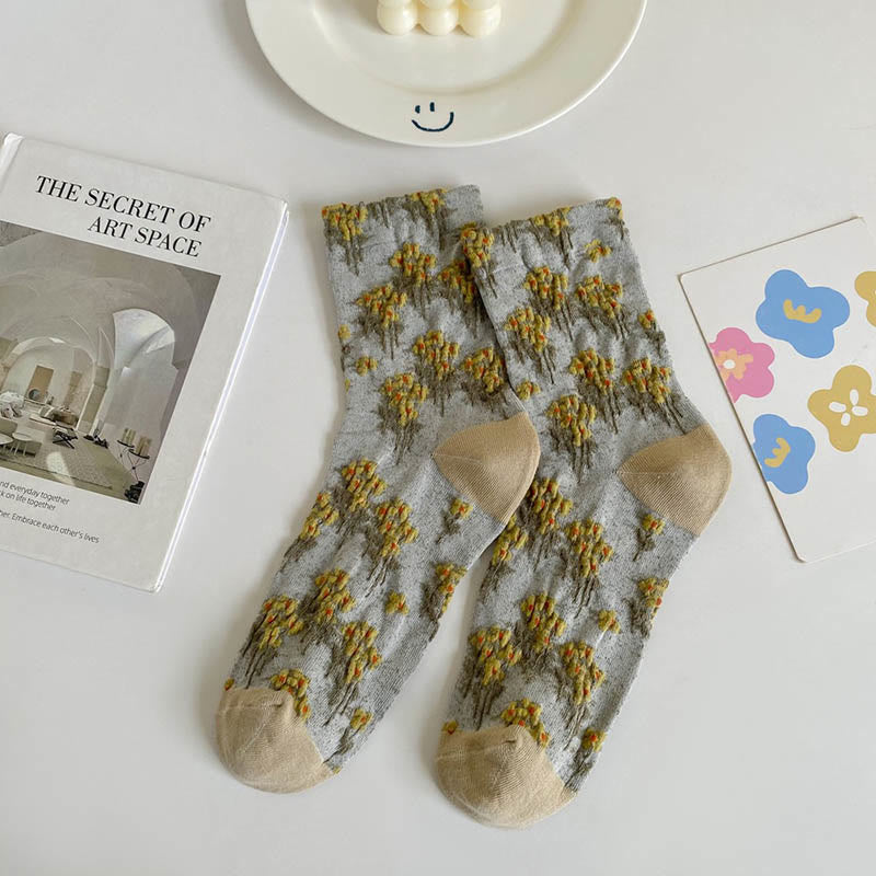 Florale Retro-Viertel-Socken (5 Paar) - Khaki - EU36-40 (US3-7) - image 9