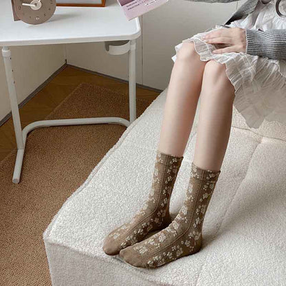 Viertelsocken mit Retro-Blumenmuster (5 Paar) - image 3