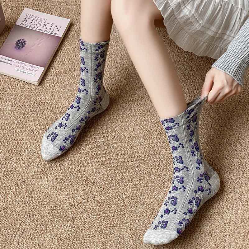 Viertelsocken mit Retro-Blumenmuster (5 Paar) - image 5