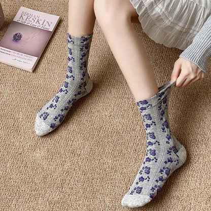 Viertelsocken mit Retro-Blumenmuster (5 Paar) - image 5