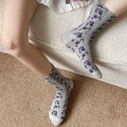 Viertelsocken mit Retro-Blumenmuster (5 Paar) - image 6