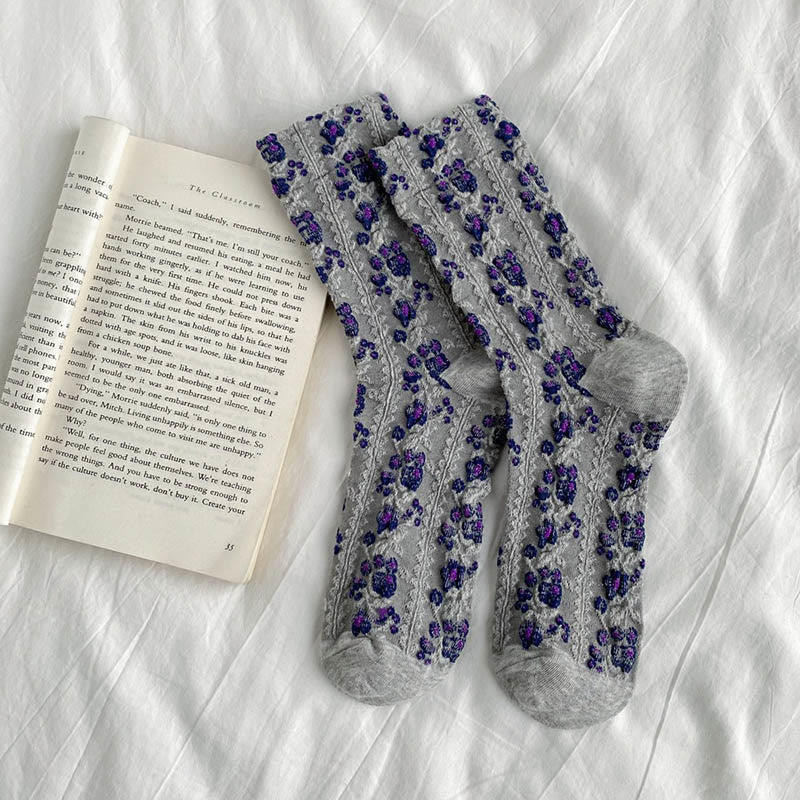 Viertelsocken mit Retro-Blumenmuster (5 Paar) - Grau - EU36-40 (US3-7) - image 10