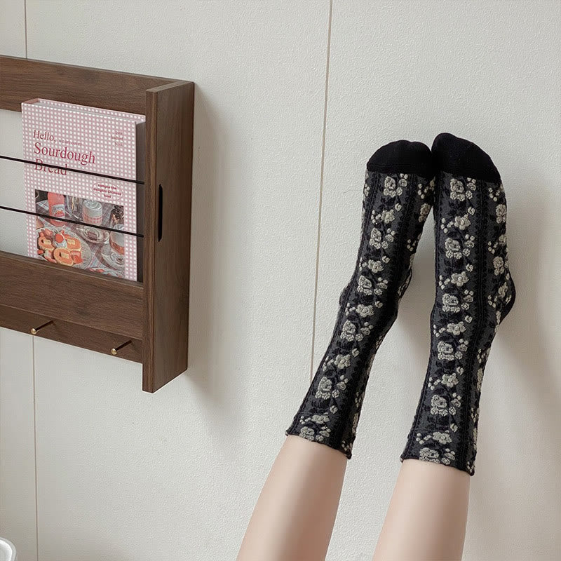 Viertelsocken mit Retro-Blumenmuster (5 Paar) - image 2