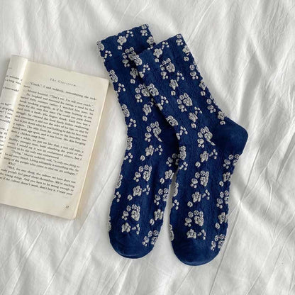 Viertelsocken mit Retro-Blumenmuster (5 Paar) - Blau - EU36-40 (US3-7) - image 9
