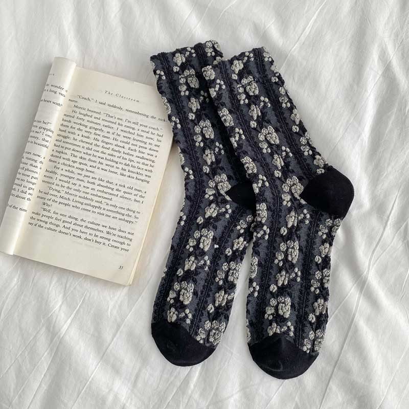 Viertelsocken mit Retro-Blumenmuster (5 Paar) - Schwarz - EU36-40 (US3-7) - image 8