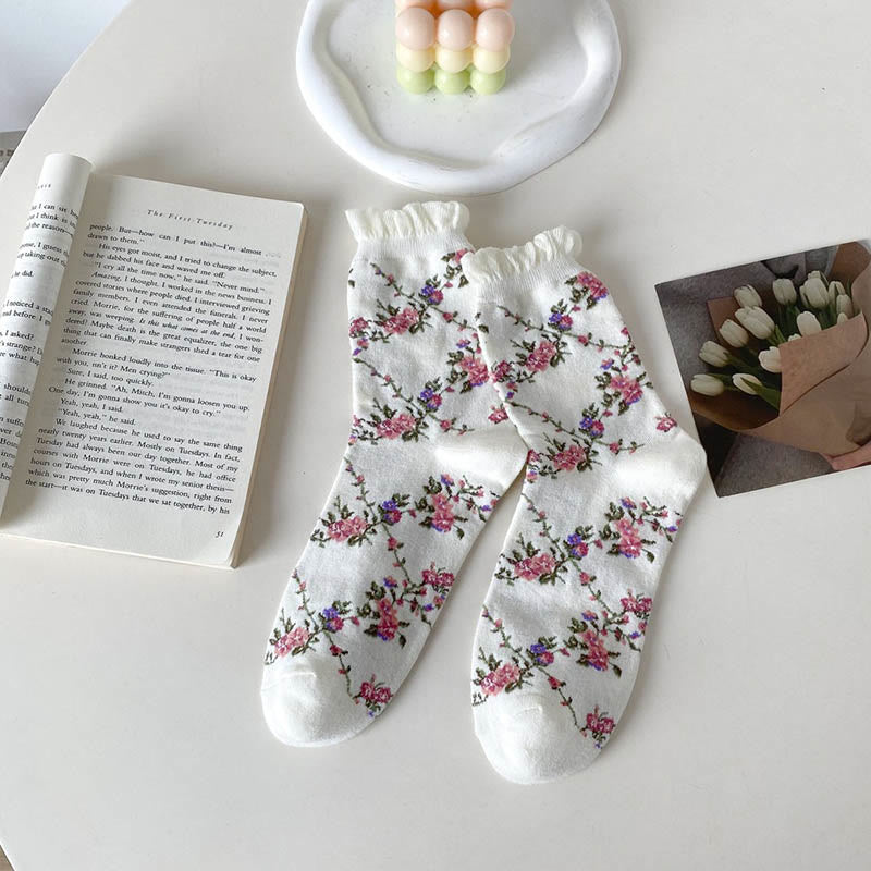 Süße Viertelsocken mit kleinen Blumenmustern (5 Paar) - Weiß - EU36-40 (US3-7) - image 9