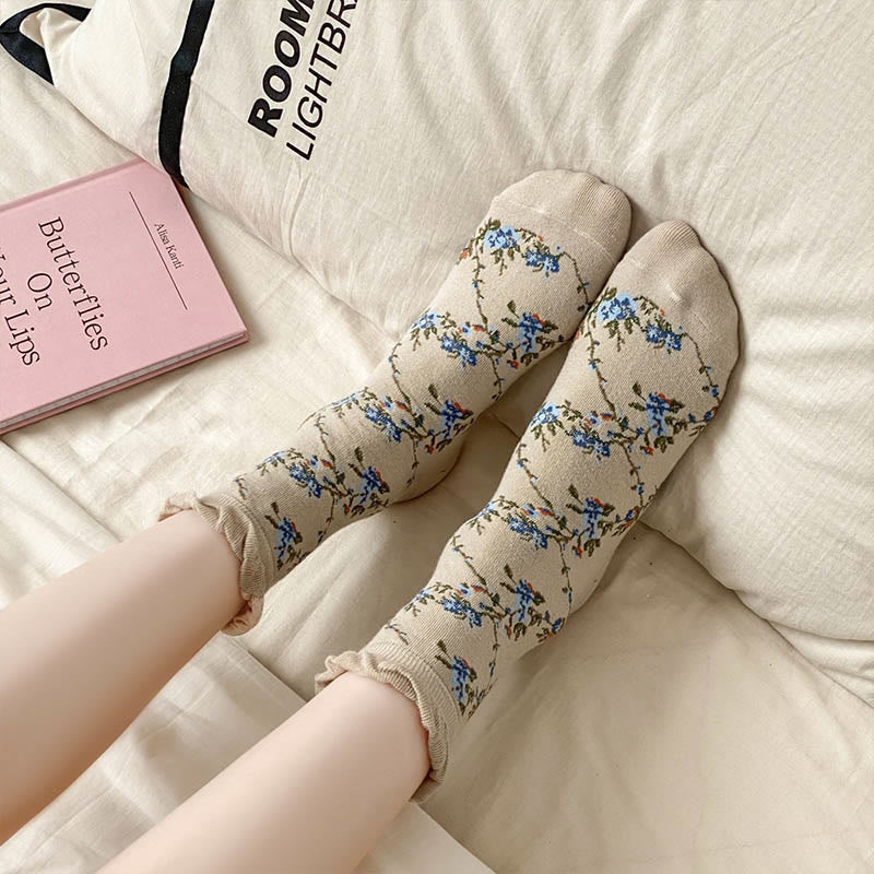 Süße Viertelsocken mit kleinen Blumenmustern (5 Paar) - image 3