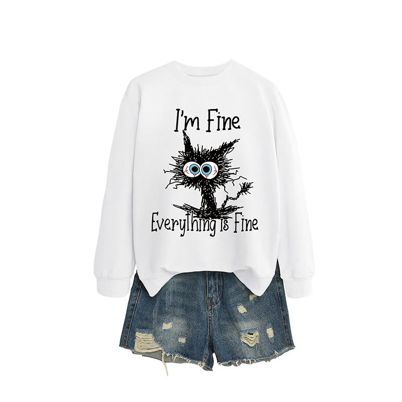 Sweatshirt mit wütender Katze in Übergröße - Weiß - 2XL - image 5