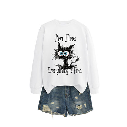 Sweatshirt mit wütender Katze in Übergröße - Weiß - 2XL - image 5